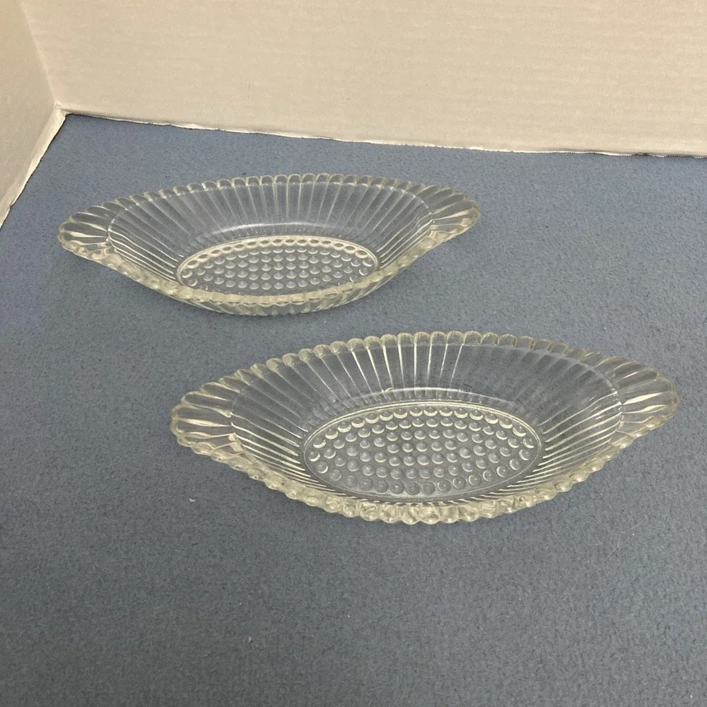 Vintage Jeanette Clear Glass Hobnail Banana Split Boat‎ - Set of 2
